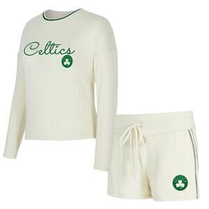 NWT Concepts Sport Boston Celtics Kaki Hacci Long Sleeve Top & Short Set Cream S
